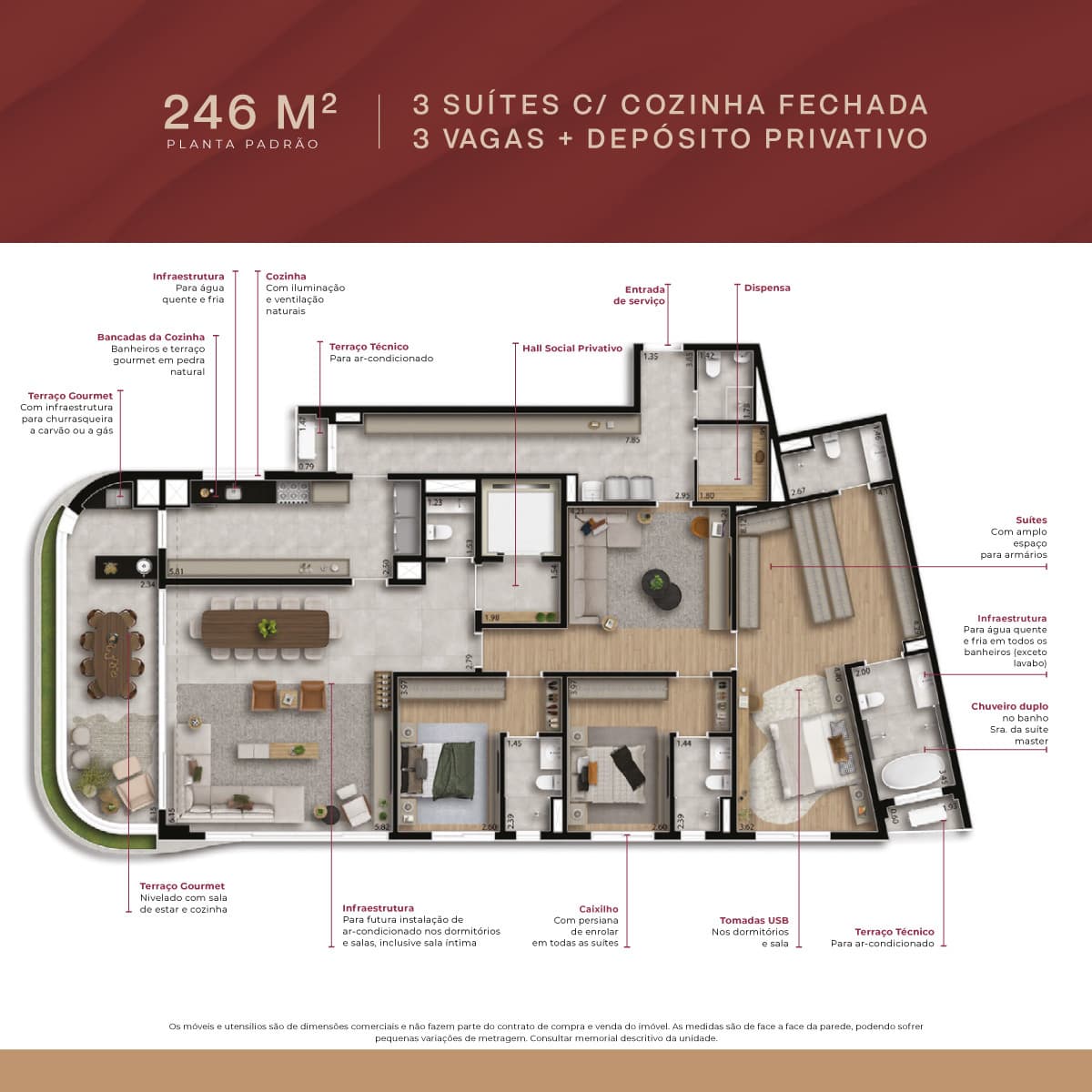 Planta de 246 m² do Acervo Residences